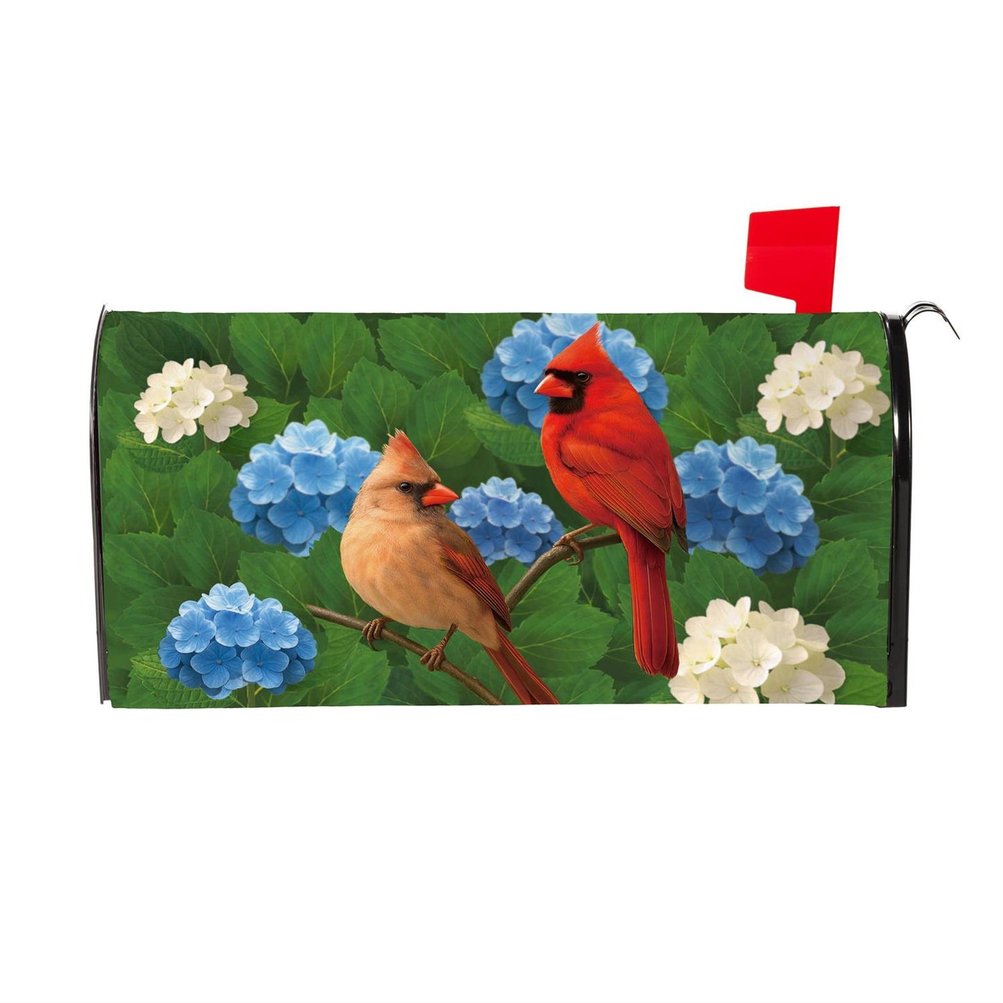 Mailbox Cover - Cardinal Couple Among Hydrangea