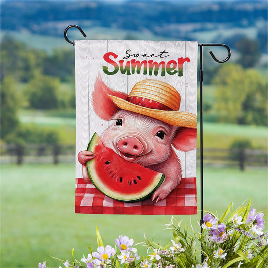 Garden Flag - Sweet Summer Piggy Watermelon Moire