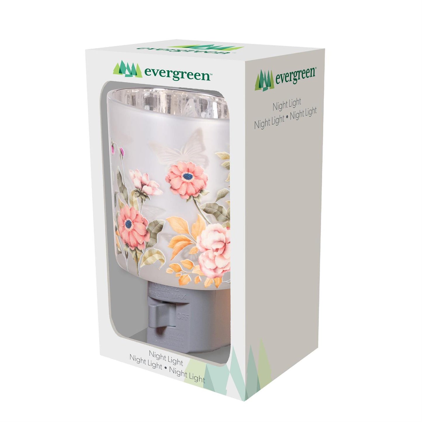 Nightlight - Glass Floral w/ Butterfly Cutouts White
