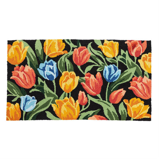Indoor/Outdoor Hooked Rug 24" x 42" Bold Bloom Tulips