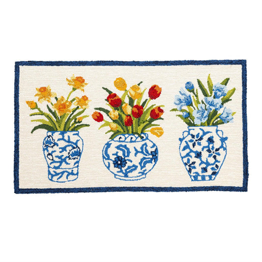 Indoor/Outdoor Hooked Rug 24" x 42" Chinoiserie Bloom