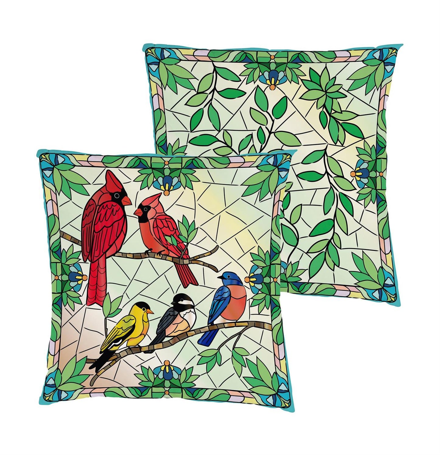Pillow Cover - Stained Glass Songbirds