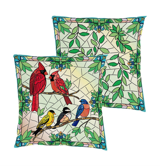 Pillow Cover - Stained Glass Songbirds