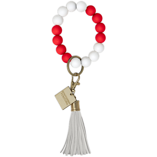 Silicone Beaded Keychain - Red/White