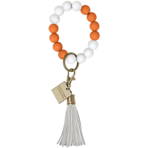 Silicone Beaded Keychain - Orange/White