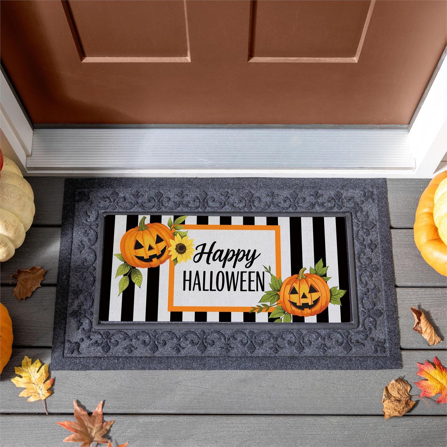 Sassafras Mat - Happy Halloween Striped Jack-O-Lantern