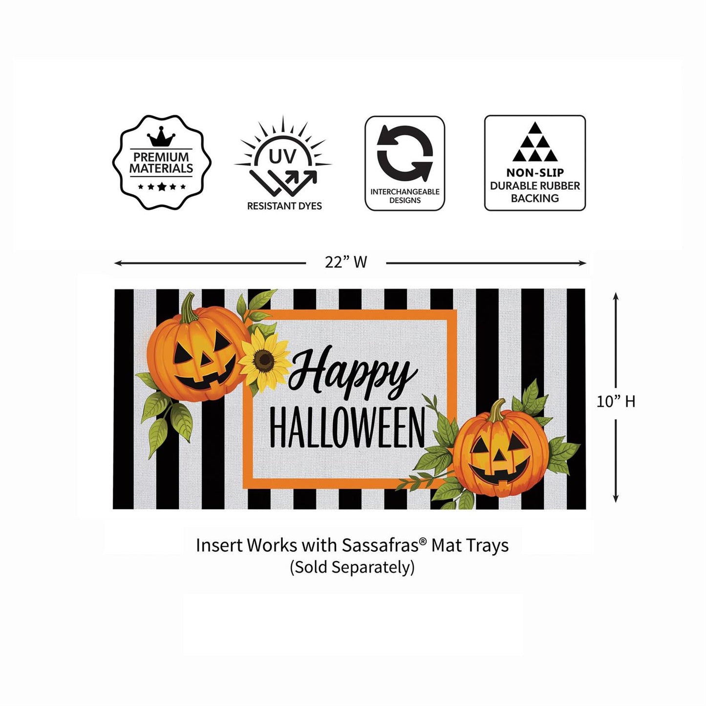 Sassafras Mat - Happy Halloween Striped Jack-O-Lantern