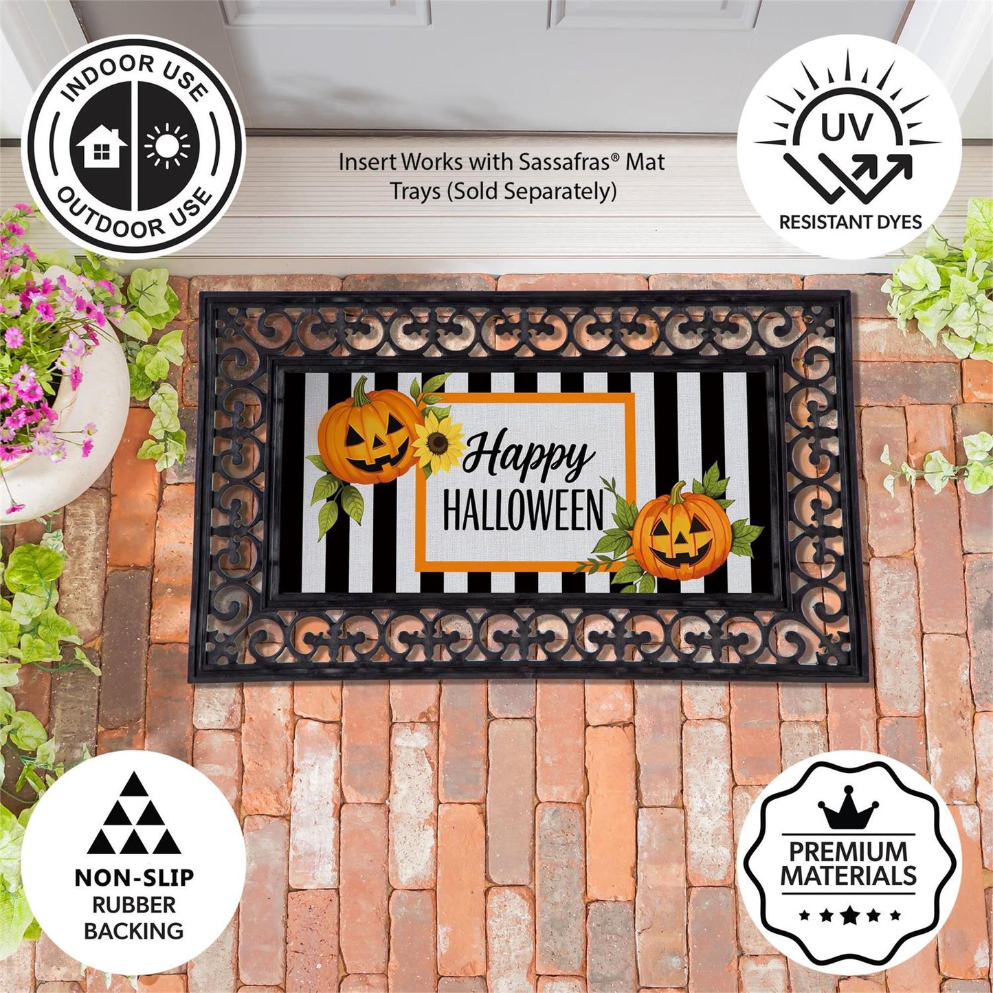 Sassafras Mat - Happy Halloween Striped Jack-O-Lantern