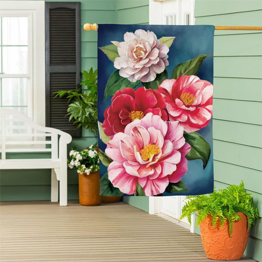 House Flag - Multicolor Camellias Suede
