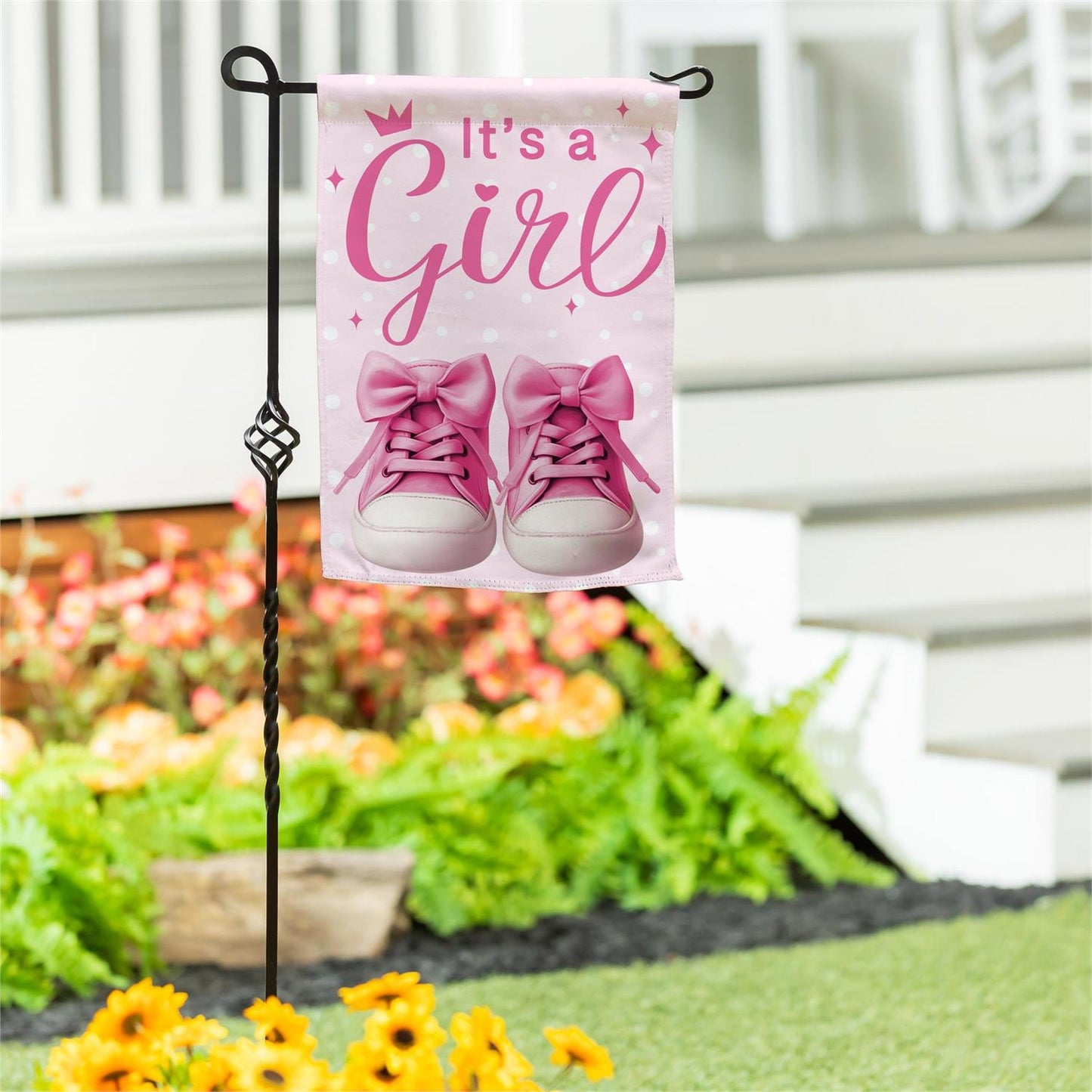 Garden Flag - Its A Girl Pink Suede
