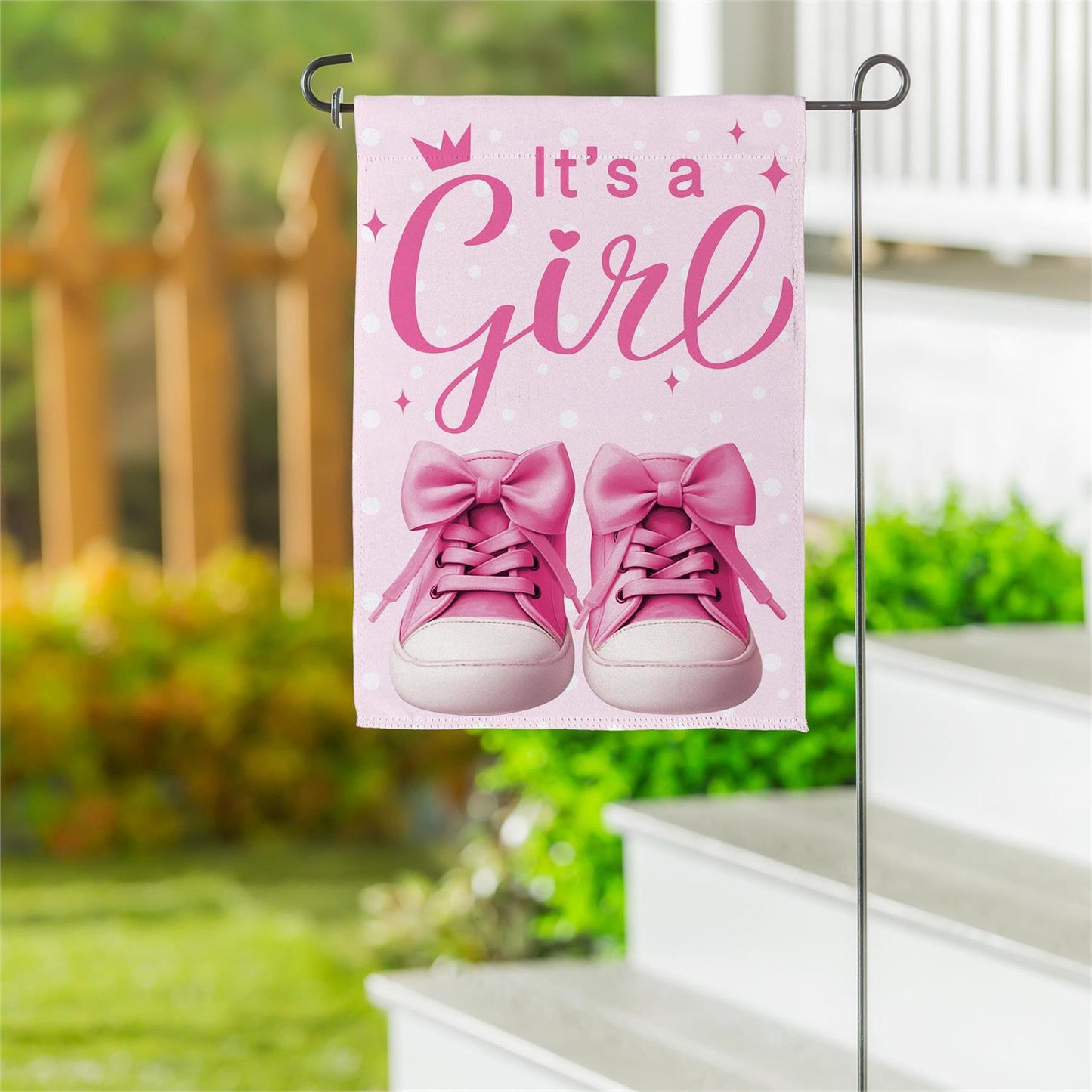 Garden Flag - Its A Girl Pink Suede