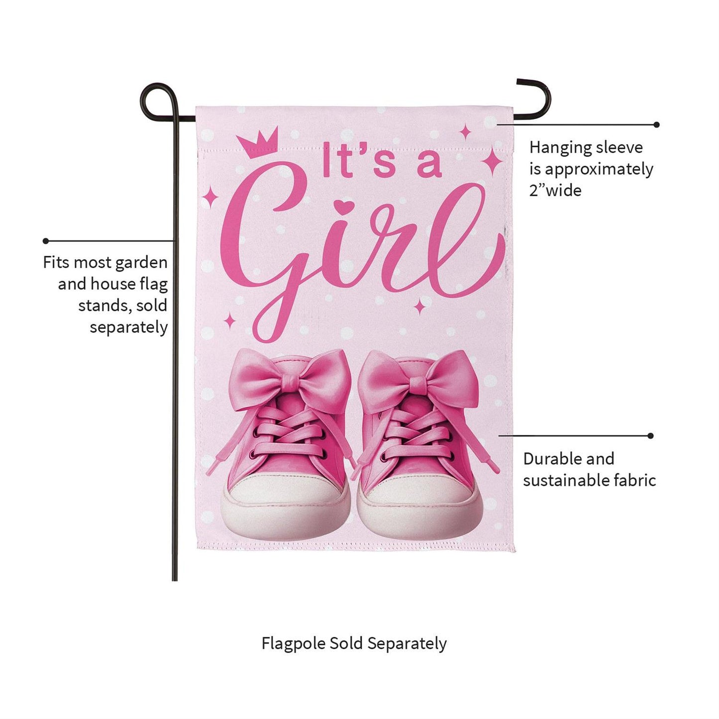 Garden Flag - Its A Girl Pink Suede