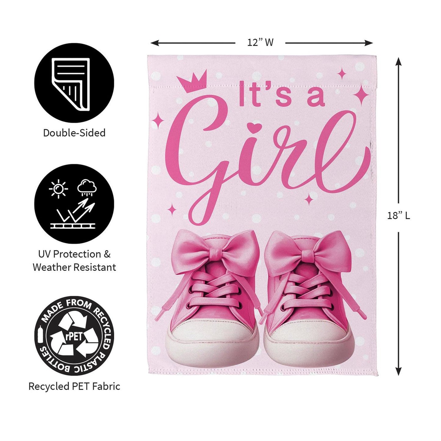 Garden Flag - Its A Girl Pink Suede