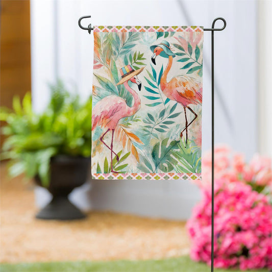 Garden Flag - Palm Beach Flamingos Suede