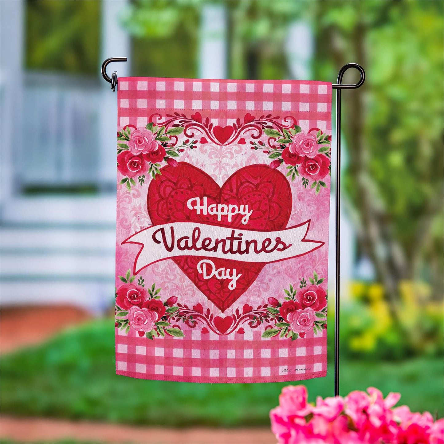 Garden Flag - Checks & Swirls Valentines Suede