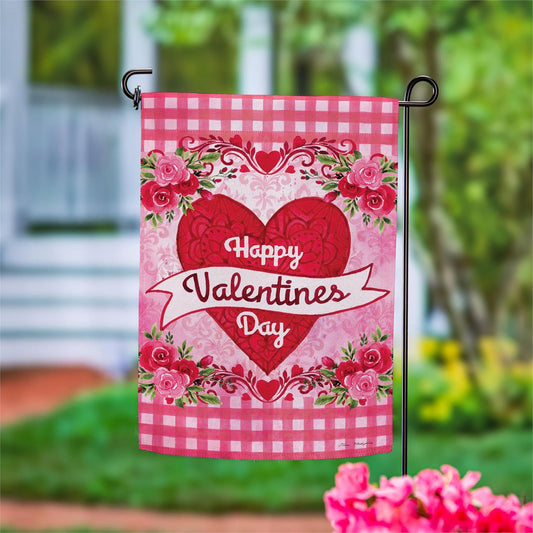 Garden Flag - Checks & Swirls Valentines Suede