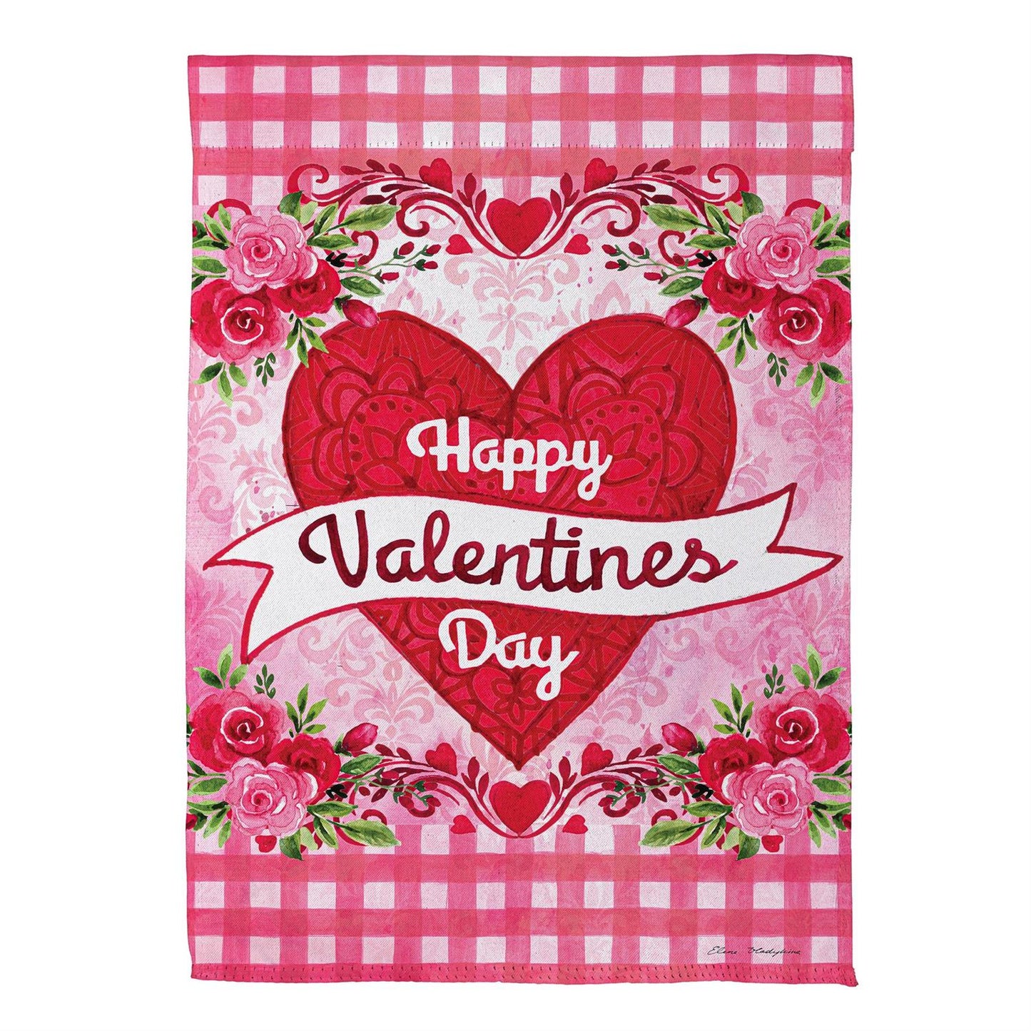 Garden Flag - Checks & Swirls Valentines Suede