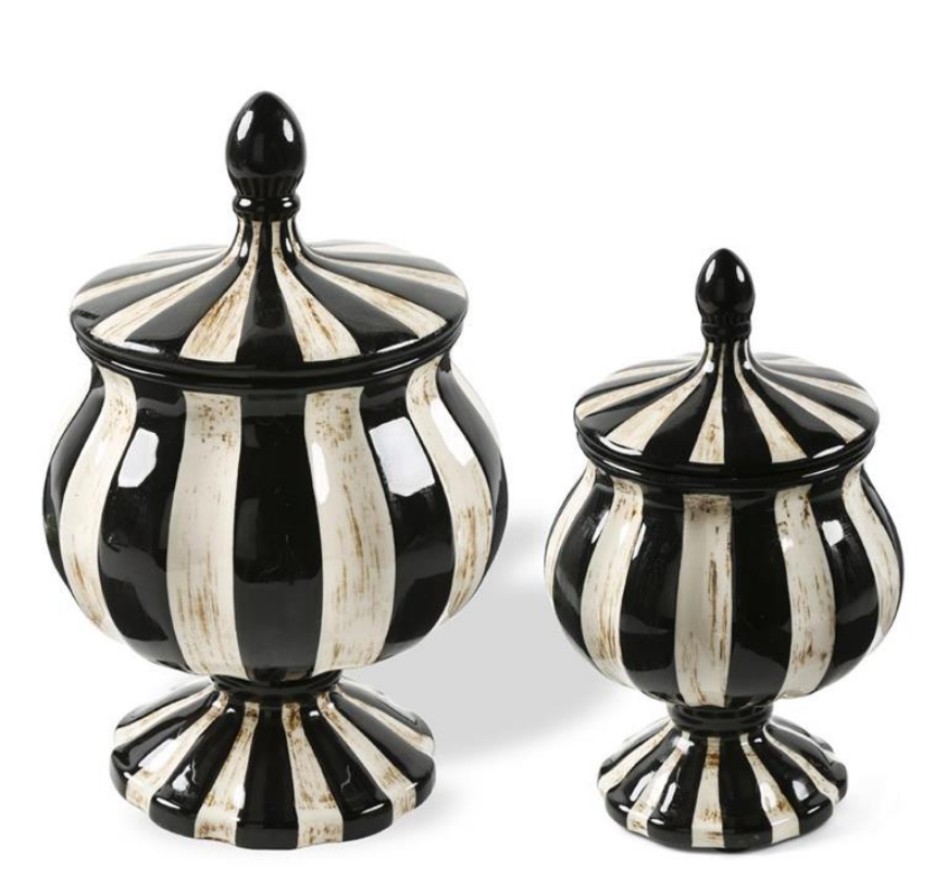 10.5" Blk & Wht Striped Ceramic Jar
