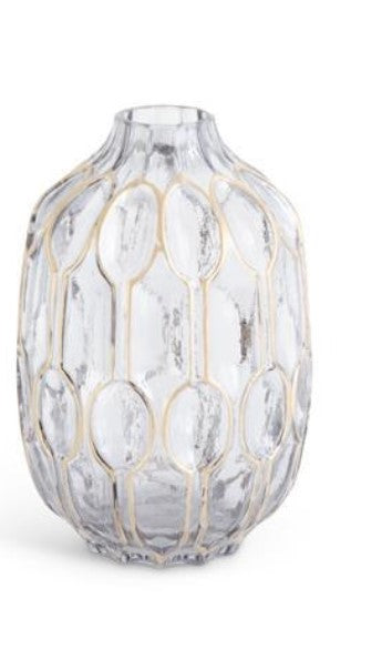 8" Smoked Glass Vase w/ Gold Oval Pattern