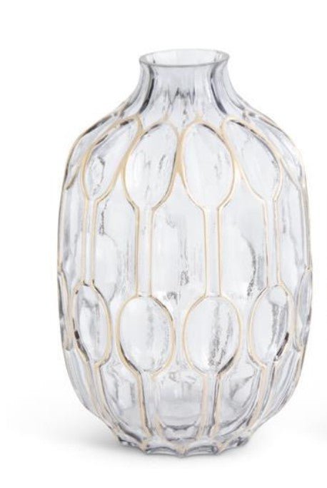 9" Smoked Glass Vase w/ Gold Oval Pattern