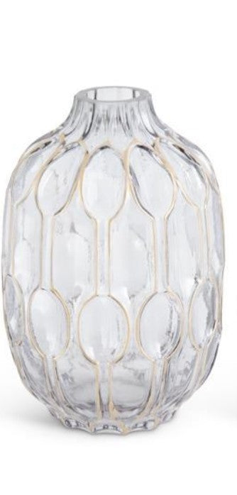 7" Smoked Glass Vase w/ Gold Oval Pattern