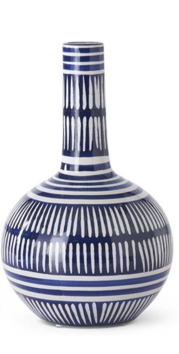 12.75" Blue/White Line Long Neck Vase