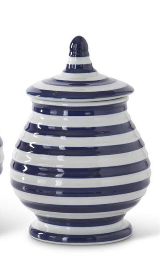 Small Blue & White Striped Lidded Container