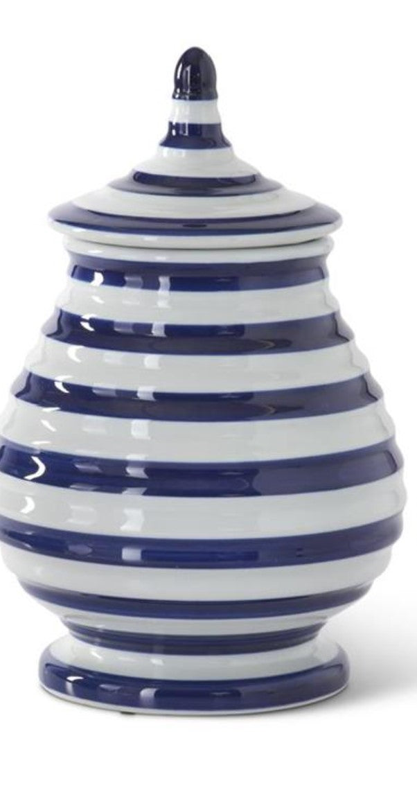 Large Blue & White Striped Lidded Container