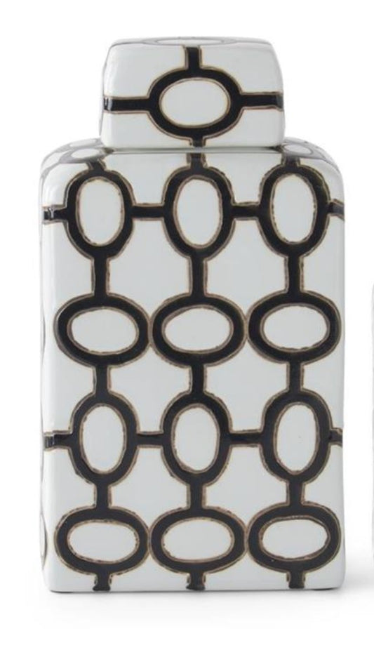 10.75" White & Black Oval Print Rectangular Canister