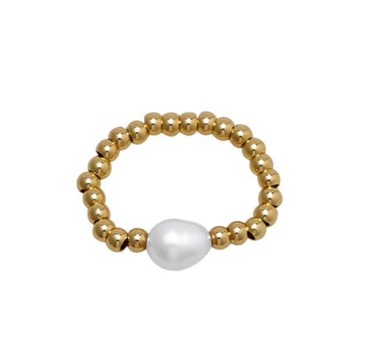 3mm Gold Ball Roll on Ring w/ White Pearl