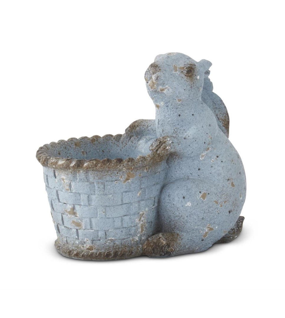 7" Weathered Blue Terracotta Bunny w/ Basket