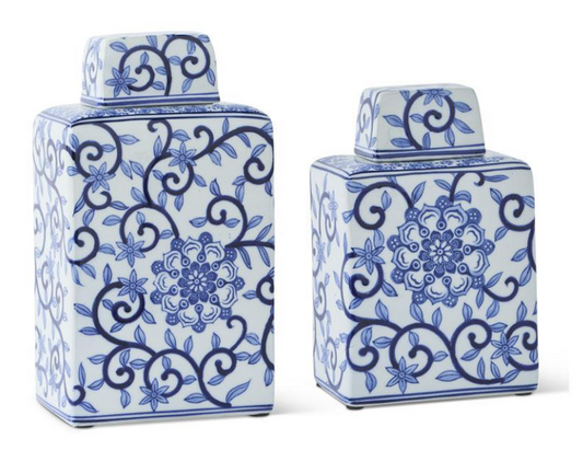 8' Blue/Wht Porcelian Canister w/ Lid