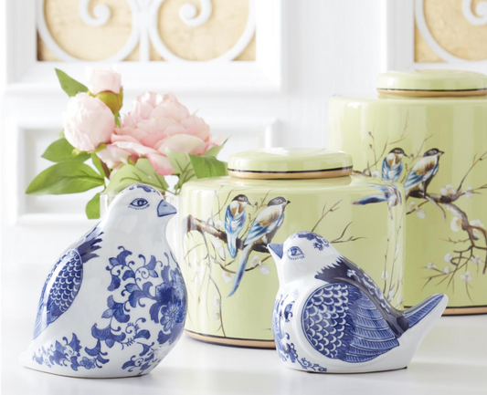 Porcelain Blu/Wht Floral Sitting Bird