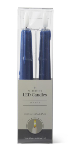 Set of 2 8 Inch Dark Blue LED Drip Taper Candles w/Timer