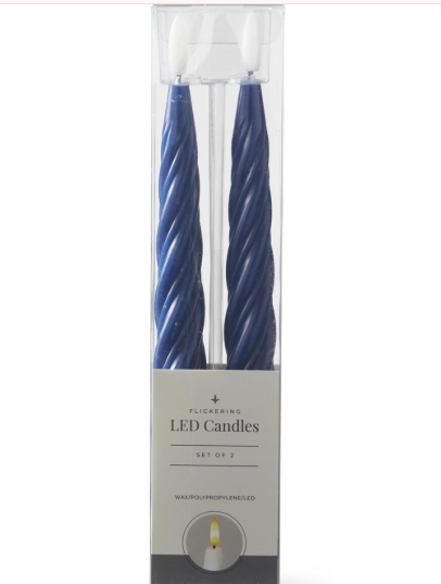 Set of 2 9.75 Inch Dark Blue Spiral LED Taper Candle w/ Timer