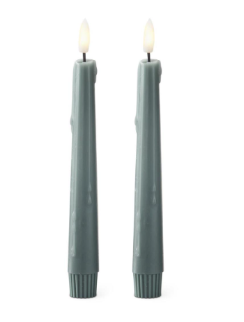Set of 2 8" Dark Green LED Drip Candles