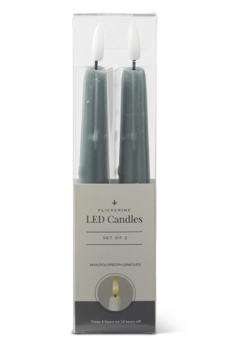 Set of 2 8" Dark Green LED Drip Candles