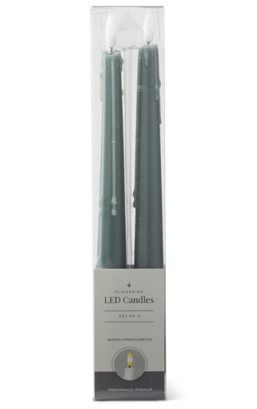 Set of 2 11.5" Dark Green LED Drip Taper Candles