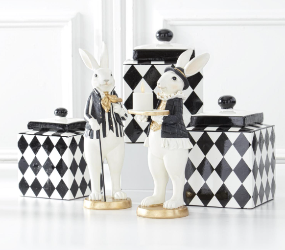 12" Black & Gold Resin Bunny
