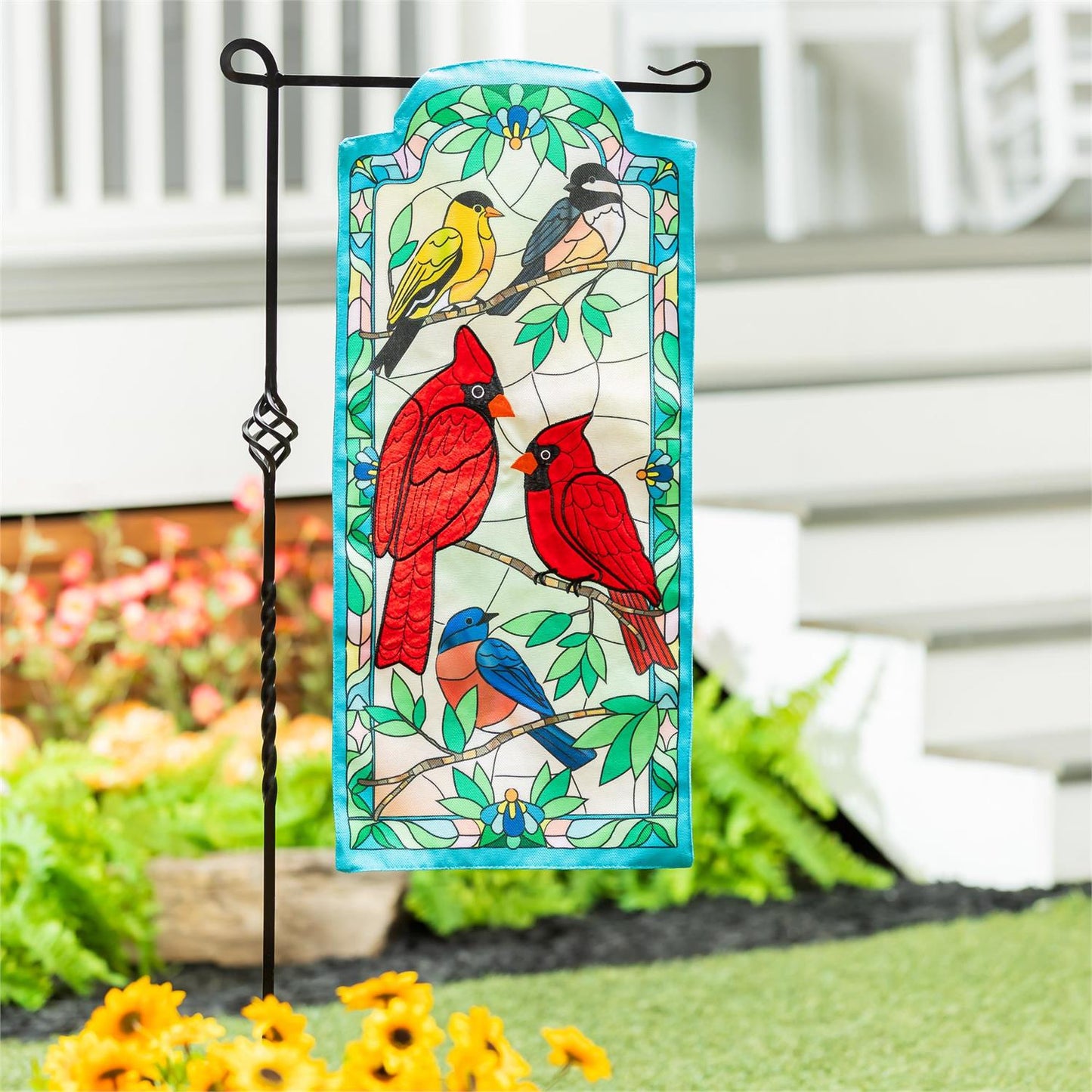 Garden Flag - Stained Glass Songbirds Applique