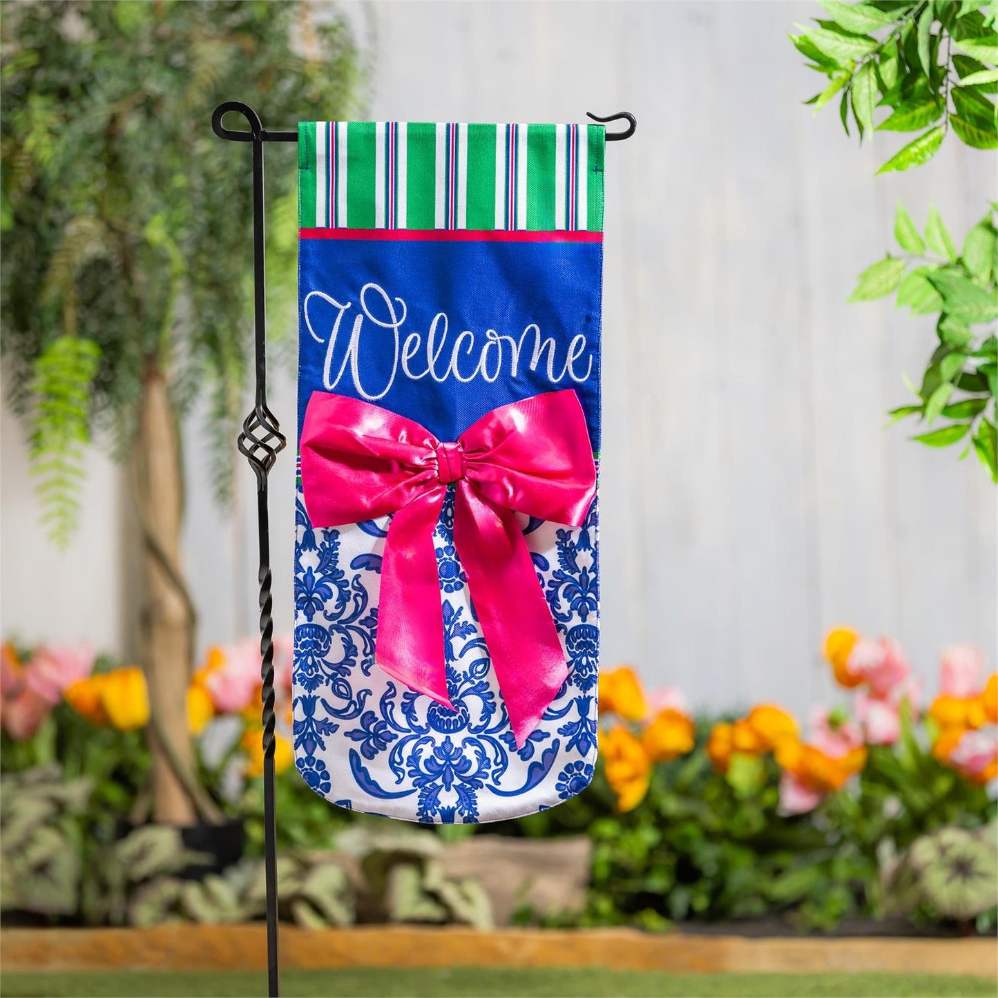 Impressions Flag - Welcome Bow Chinoiserie