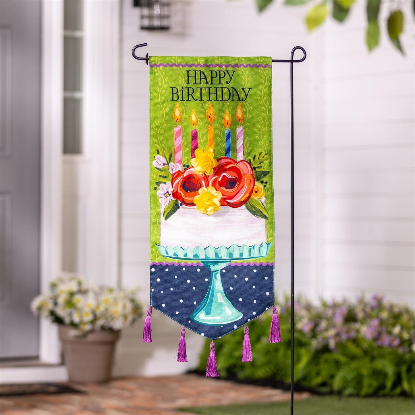 Impressions Flag - Floral Happy Birthday Cake
