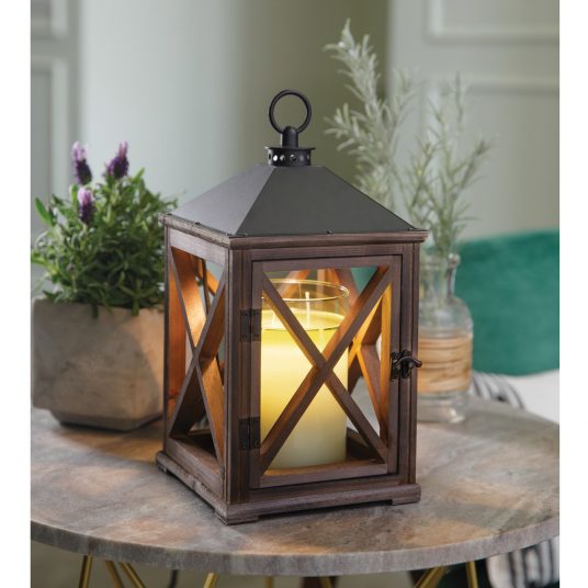 Wooden Candle Warmer Lantern - Brown