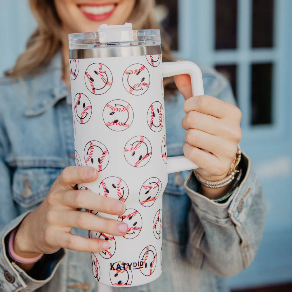 Tumbler Cup w/ Handle - Baseball Happy Faces