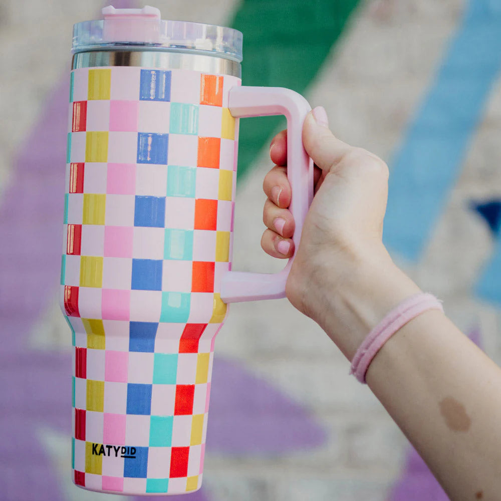 Tumbler w/ Handle - Multicolored Checker