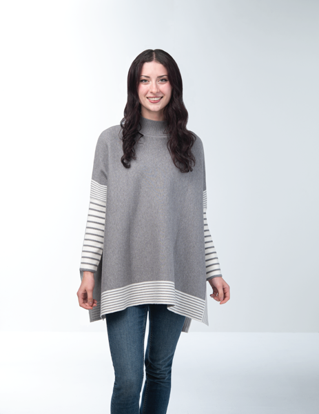 Stripe Poncho - Grey