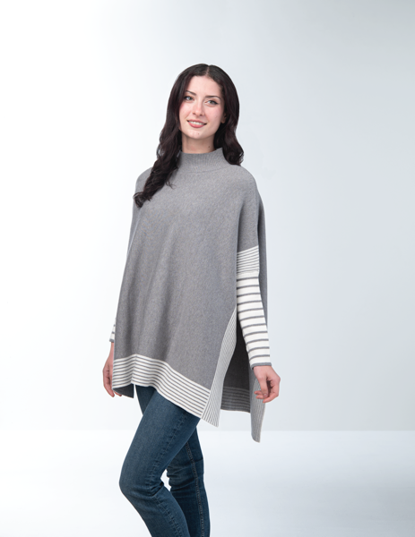 Stripe Poncho - Grey