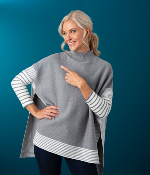 Stripe Poncho - Grey