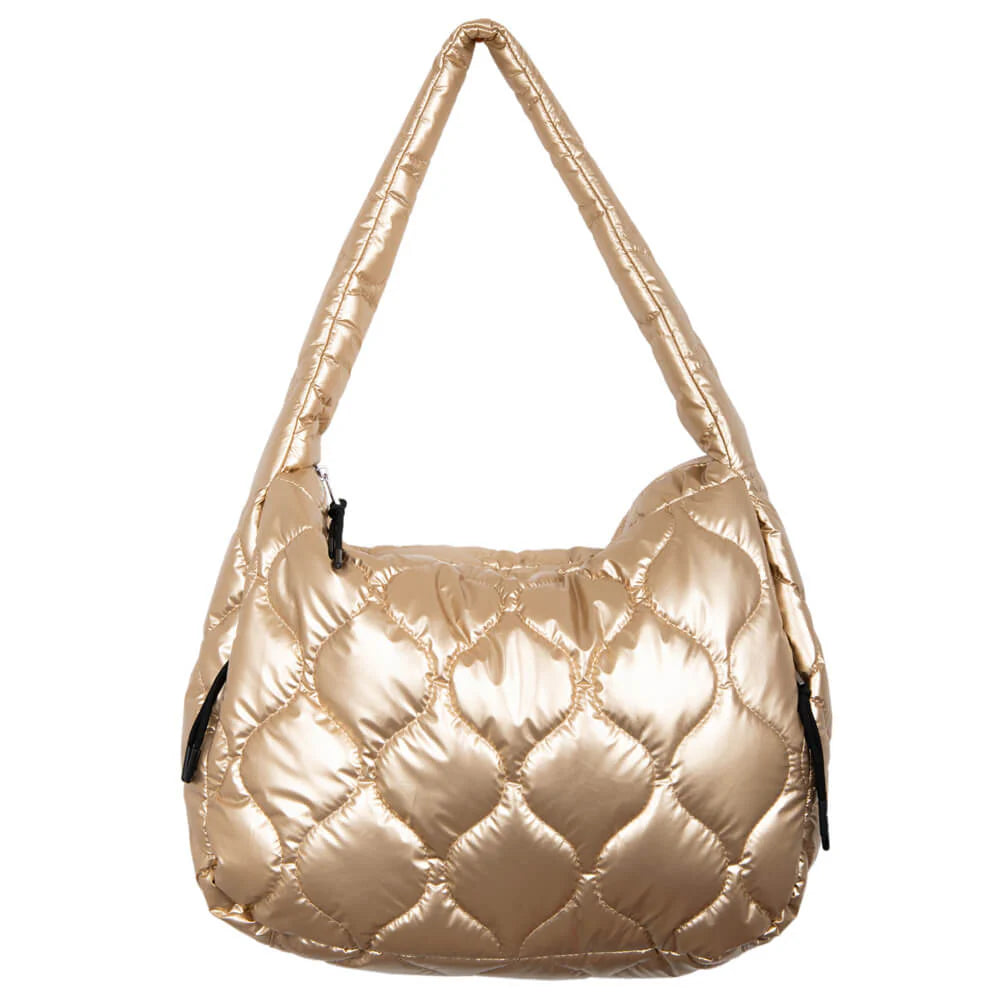 Metallic Gold Wave Quilted Hobo Tote