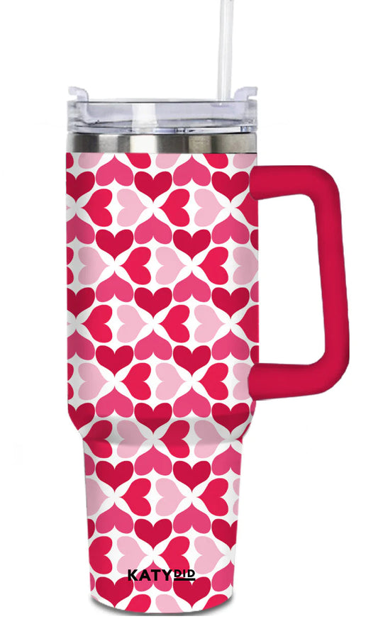 Tumbler w/ Handle - Multicolored Hearts